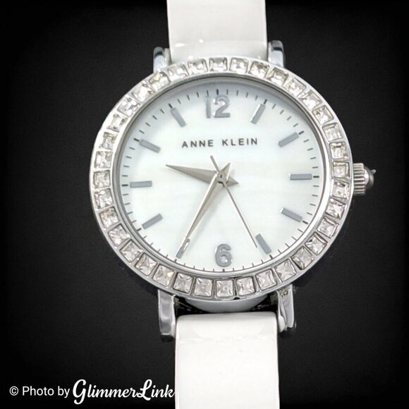 Anne Klein AK1443 White Ceramic Collection Clear Crystals Ladies Watch - Picture 1 of 14